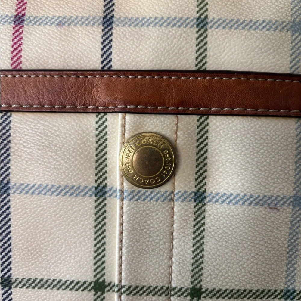 Coach Multicolor Plaid Tote with Blue Stripe - Picture 10 of 14